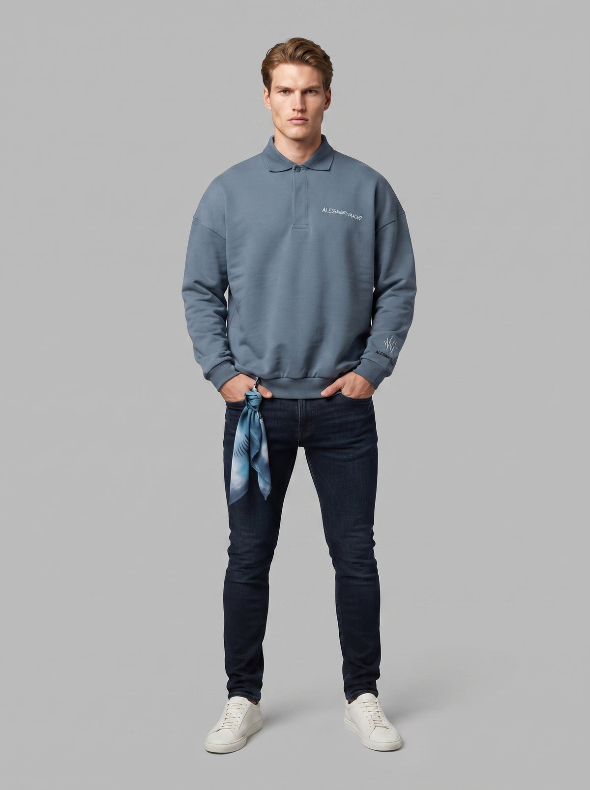 Alessandro Magno FASHION POLO LONGSLEEVE BLUE MIRAGE