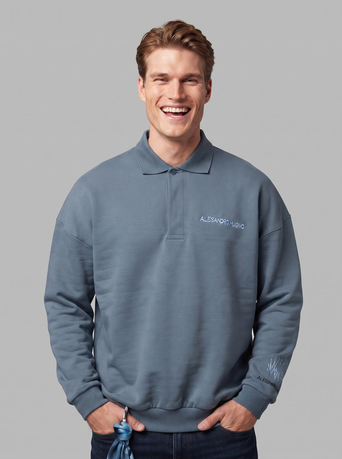 Alessandro Magno FASHION POLO LONGSLEEVE BLUE MIRAGE