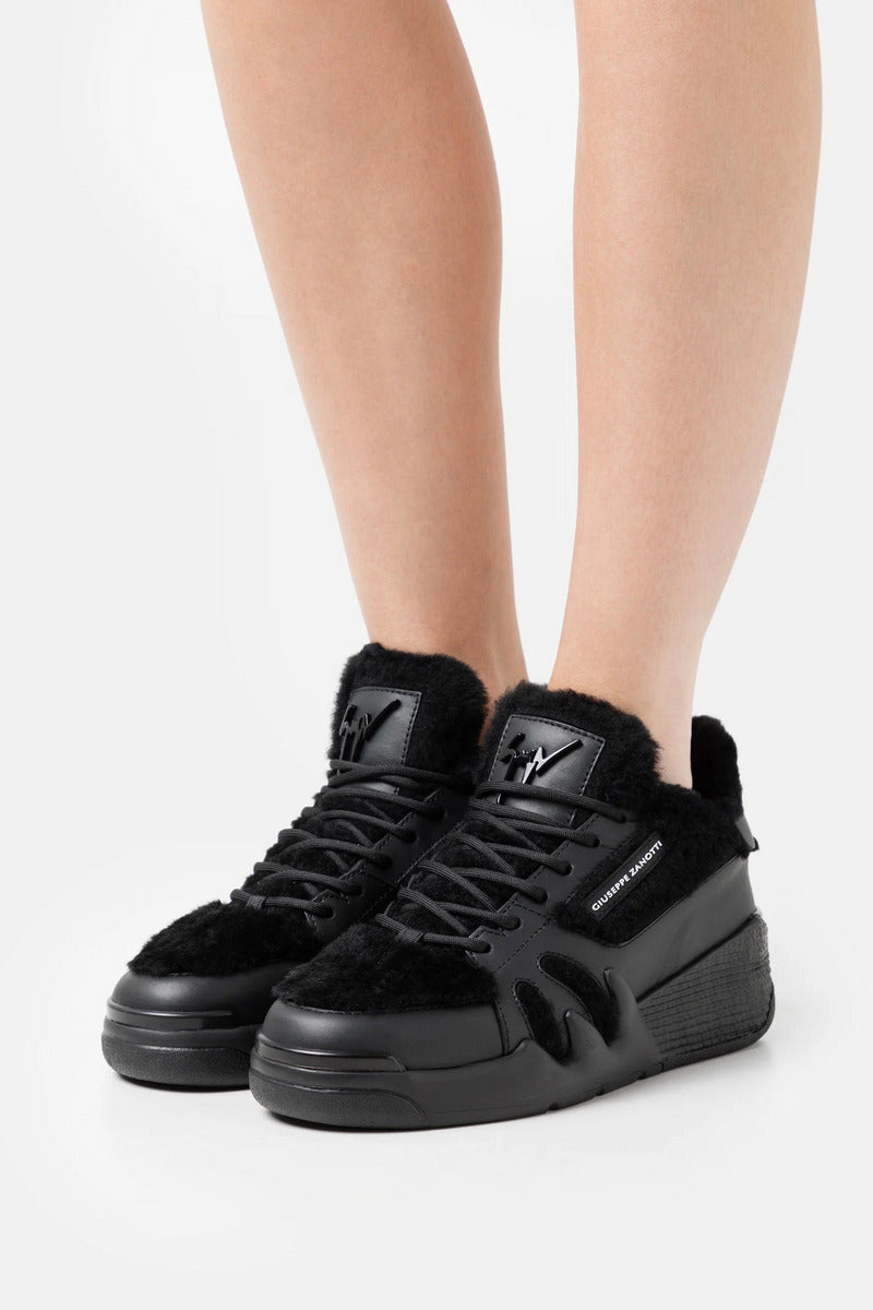 Talon shearling-trim high-top sneakers